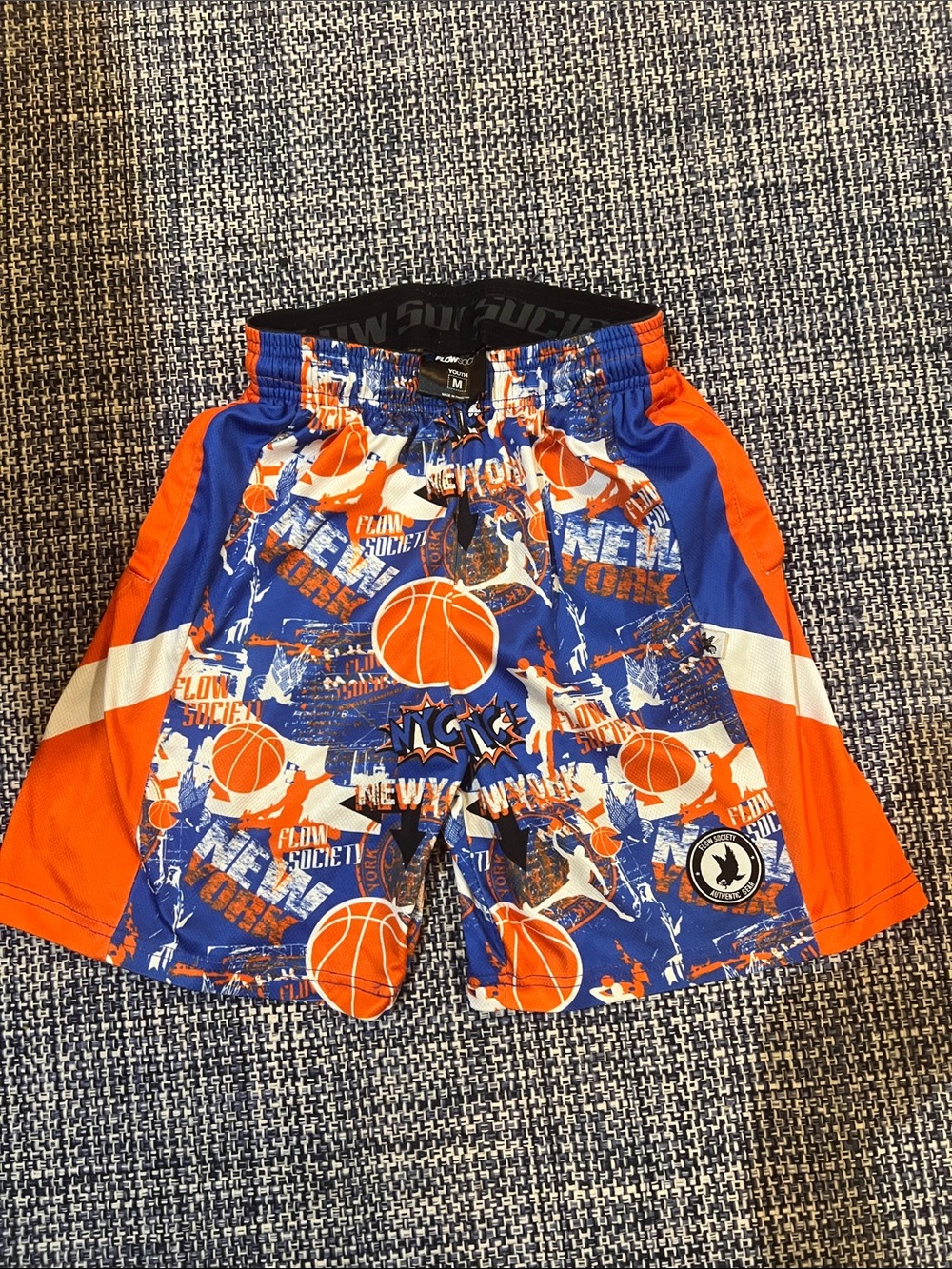 Flow society lax Graphic Basketball Shorts in Blue & Orange